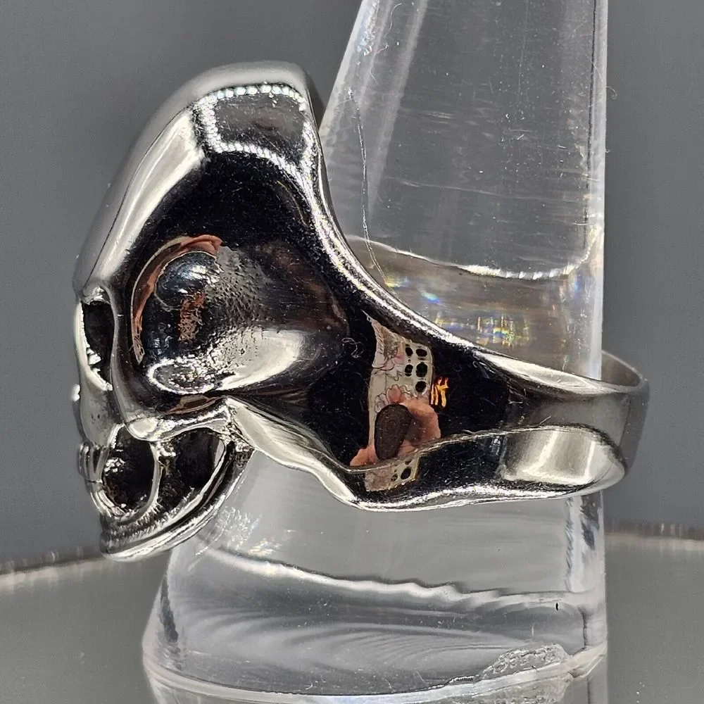 Mens Skull Biker Ring Stainless Steel Gothic Figural Metal Halloween 3D Size 10